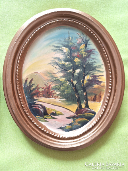 Oval frame hand-painted landscape (2 pieces)