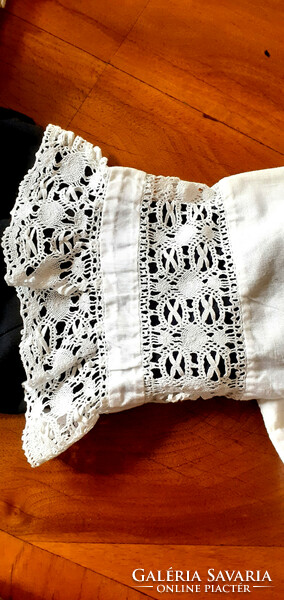 Beautiful crochet lace folk dirndl shirt, blouse.