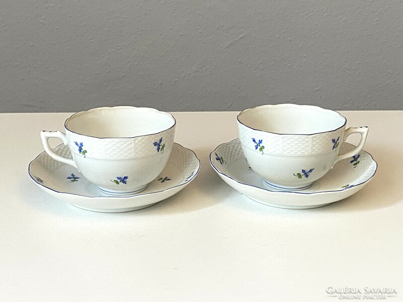 Óherend porcelain tea set with flower decor including 2 cups + 2 coasters