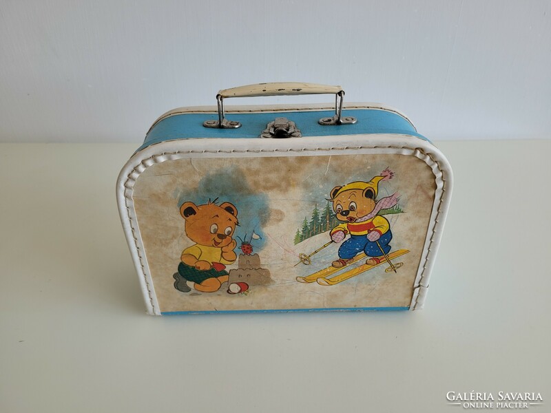 Retro régi mackós kis gyerek bőrönd macis táska mid century játék