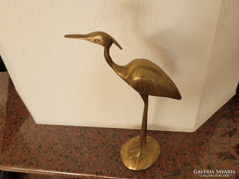 Old retro copper wading bird mid century heron figurine sculpture