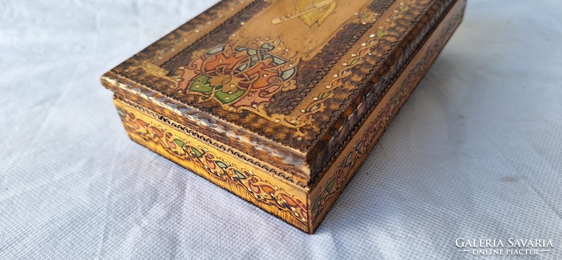 Old inlaid wooden cigarette box