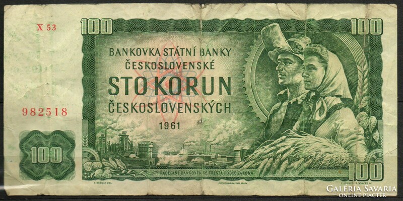 D - 250 -  Külföldi bankjegyek:  Csehszlovákia 1961  100 korona