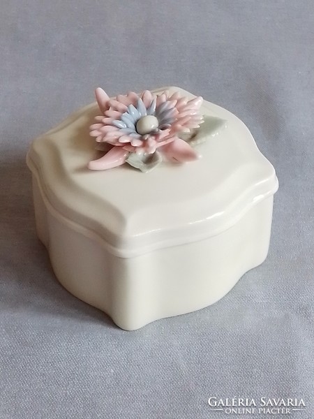Antique old rectangular porcelain bonbonier, box, storage, marked, plastic snow globe on top