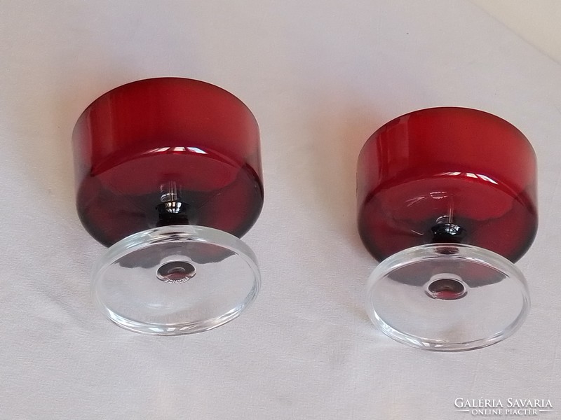 Two burgundy colored dark crimson red luminarc france drink ice cream glass goblets