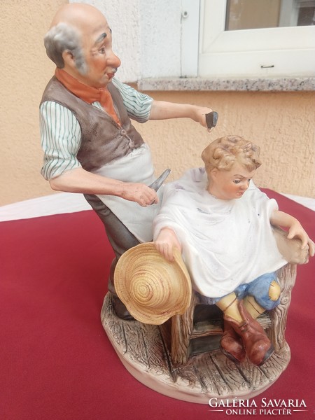 Emil cretu..Porcelain life portrait,,boy at the hairdresser,,very rare piece,,27x20 cm, flawless,,