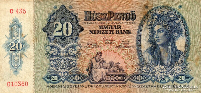 E - 004 -  Magyar bankjegyek:  1941  20 pengő