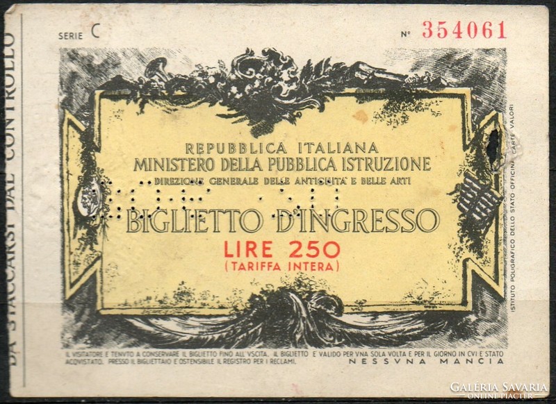 D - 299 -  Külföldi bankjegyek:  Olaszország   múzeumi belépő  250 lira