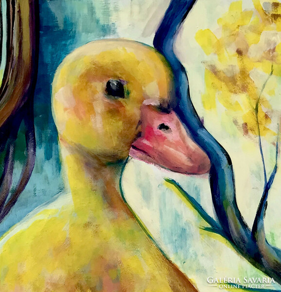 Lost duckling - 40 x 30 cm acrylic painting
