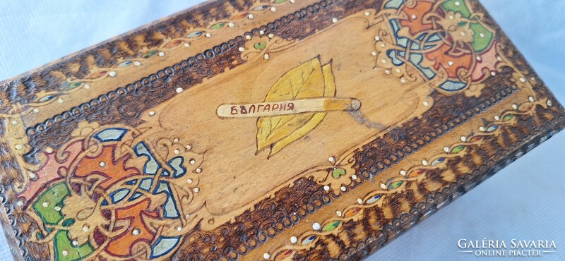 Old inlaid wooden cigarette box