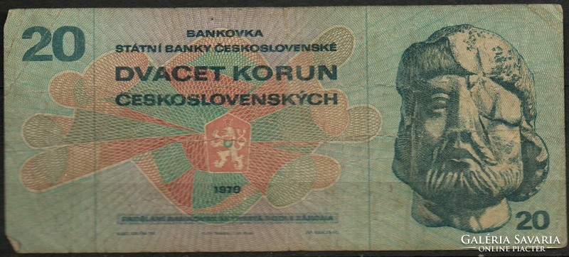 D - 252 -  Külföldi bankjegyek:  Csehszlovákia 1970  20 korona