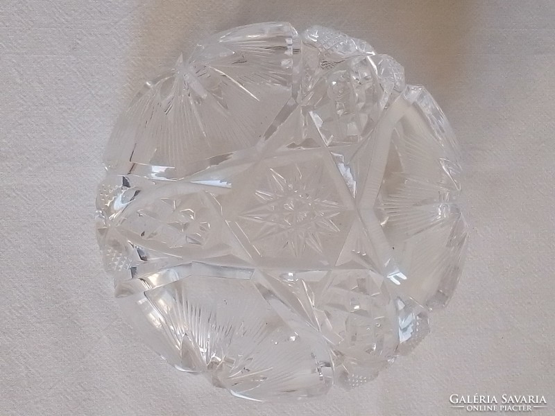 Régi csiszolt metszett kristály tálka bonbonier ékszertartó Nagyon szép, különleges csillagmintákkal
