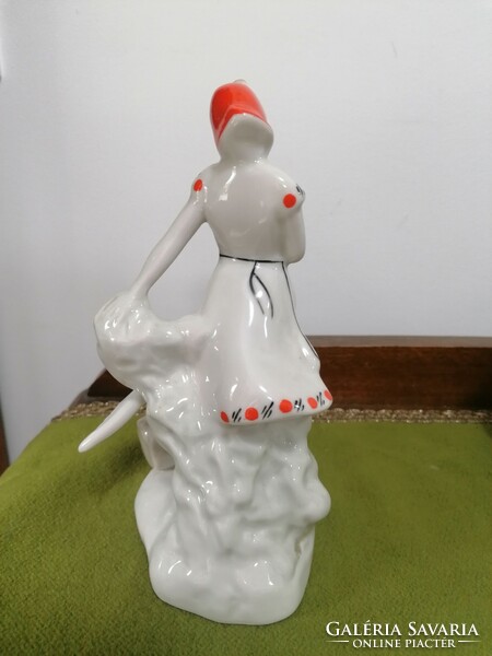 Retro Russian sysert porcelain girl with goose, repaired