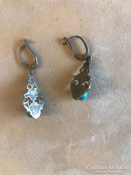 New! Custom-made, antique, silver, 925, marked, hanging, earrings. With turquoise stone. Length: 4 cm