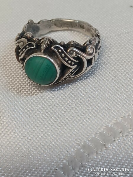 Malachite - silver chain, bracelet, ring, earrings