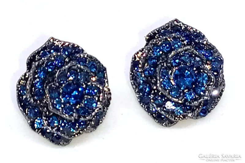 Vintage stílusú kék kristályos Rózsa fülbevaló 407