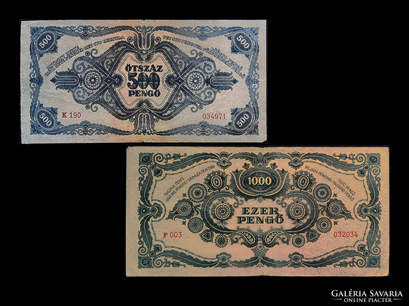 500 Pengő (15.05.1945) - 1000 Pengő (15.07.1945)..Initial banknotes of the inflation series!