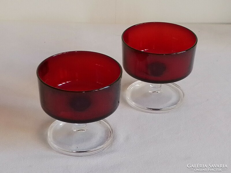Two burgundy colored dark crimson red luminarc france drink ice cream glass goblets
