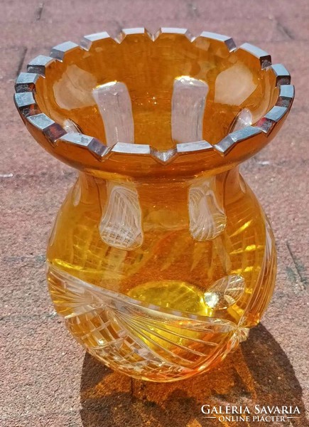 Crystal polished vase, amber colored lead crystal vase
