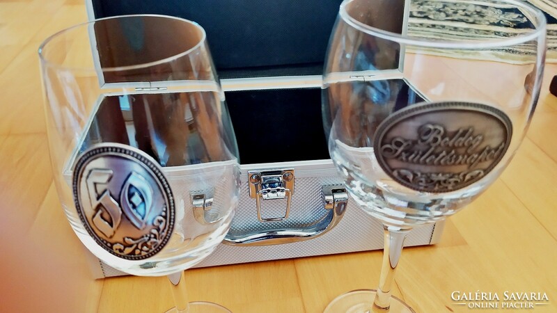 Birthday gift wine glasses in an aluminum case