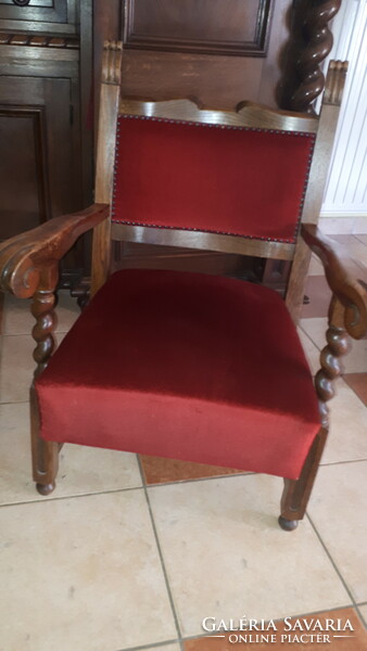 Pair of burgundy colonial armchairs