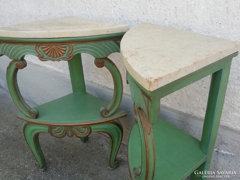 Baroque style corner console table, side table, with marble top, 2 pcs