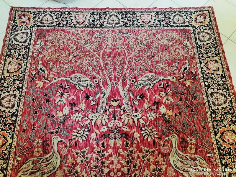 A tree of life with a face + a large variety of birds - antique tapestry rarity !!!