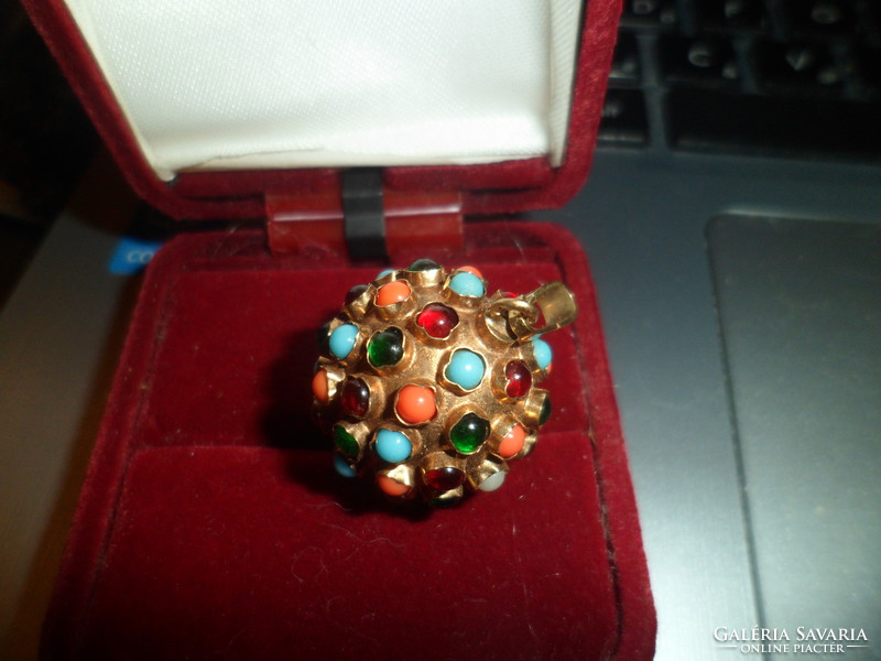 14K gold pendant / colored semi-precious stones