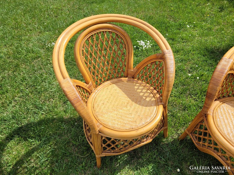 2 retro rattan armchairs, old wicker armchairs, pair of garden furniture