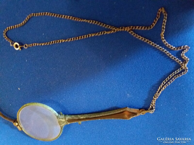 Antique chain - judging by its patina, silver lorgnon lornyon glasses with vinyl insert as shown in the pictures