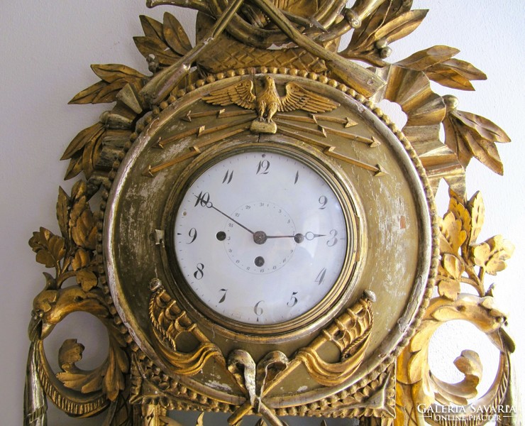 Rare, large, antique Viennese gilded, carved, quarter-strike wall clock, first half of the 19th century