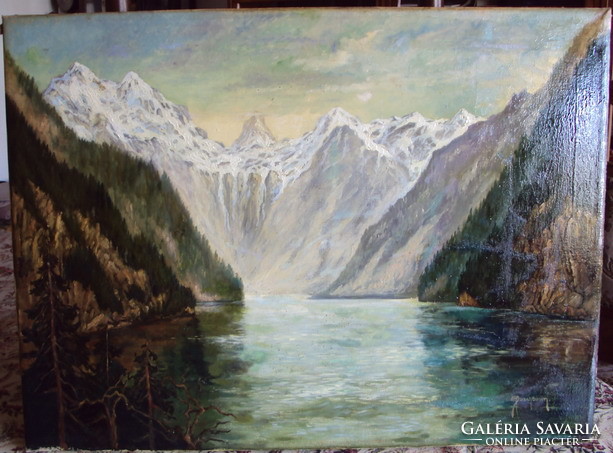 Karl Albrecht Buschbaum (1885-)  Königsee, olajfestmény/vászon, alpesi tó 60 x 80 cm