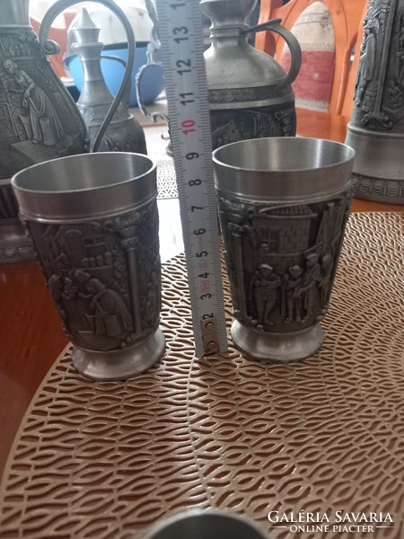 Set of pewter cups and glasses