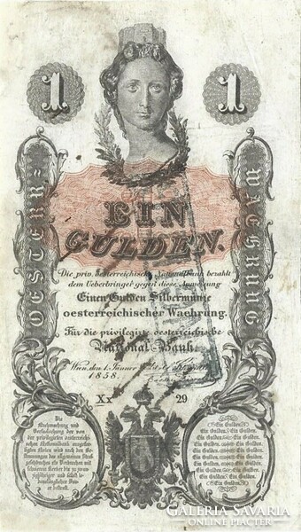1 Forint / gulden 1858 ungilt repaired rare