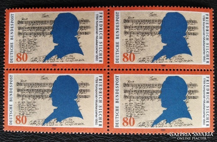 N1425n / Germany 1989 Friedrich Silcher Composer Stamp Postal Clear Block of Four
