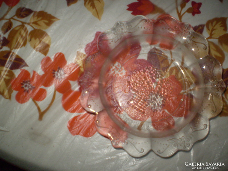 Flower basket printed glass bowl plate flawless 26 cm.