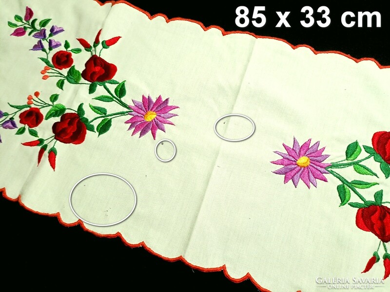 Tablecloth embroidered with a Kalocsa pattern, runner, 85 x 33 cm, on a yellow background