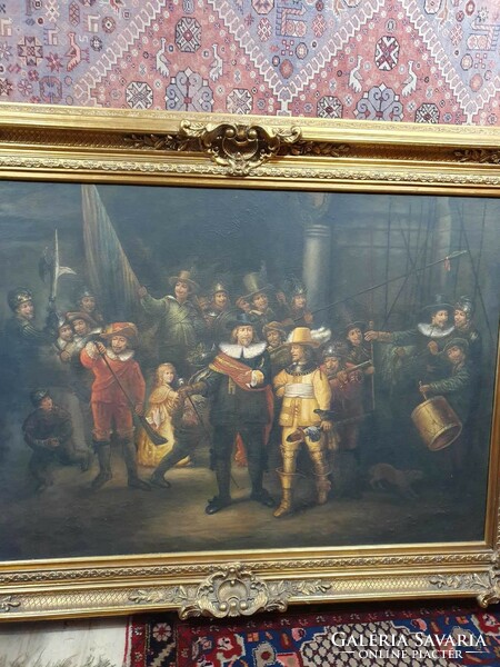 Gigantic oil painting Night Watch after Rembrandt hand painted 224x164 cm, gorgeous gold frame