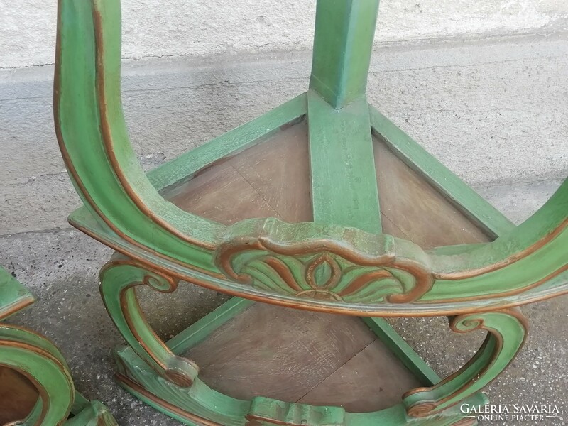 Baroque style corner console table, side table, with marble top, 2 pcs