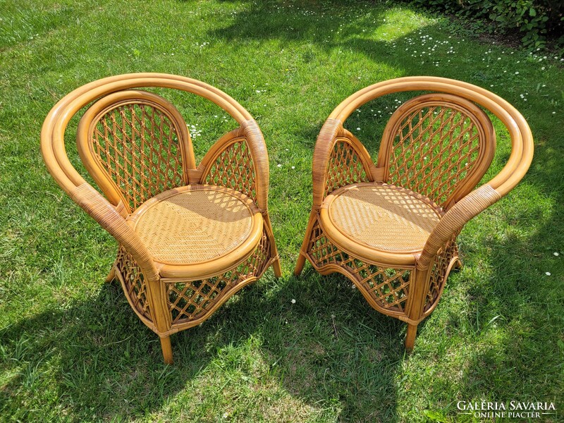 2 retro rattan armchairs, old wicker armchairs, pair of garden furniture