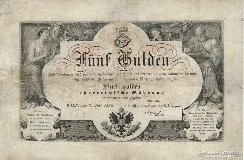 5 forint / gulden 1866 javított 1.