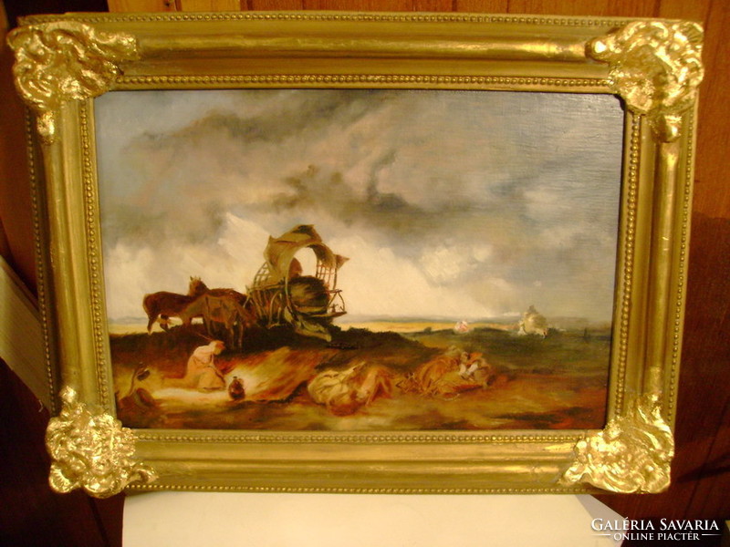 Storm in the plain, scaled-down copy of Munky's work, oil / canvas, repaired damage