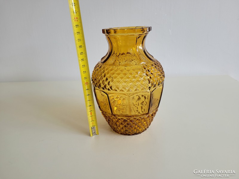 Régi vintage 3 db borostyán színű váza art deco stílusú üvegváza