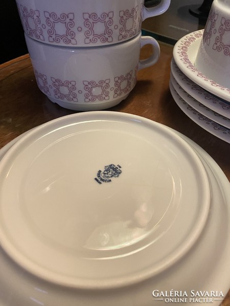 Alföldi purple patterned porcelain cappuccino / tea cups with coasters