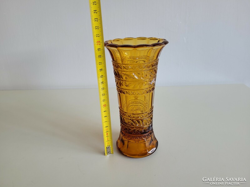 Old vintage 3 pcs amber colored vase art deco style glass vase