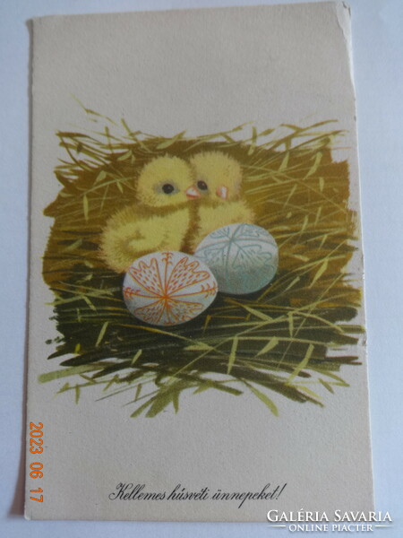 Old graphic Easter greeting card, drawing of barley grouse