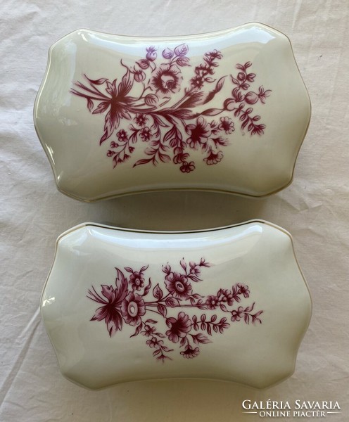 2 db Hollóházi virágos porcelán bonbonier