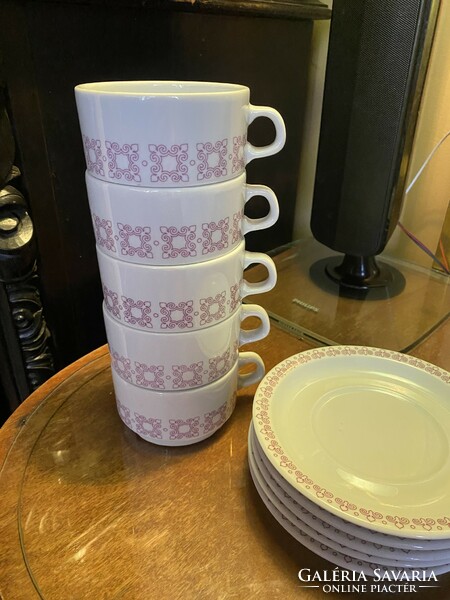 Alföldi purple patterned porcelain cappuccino / tea cups with coasters