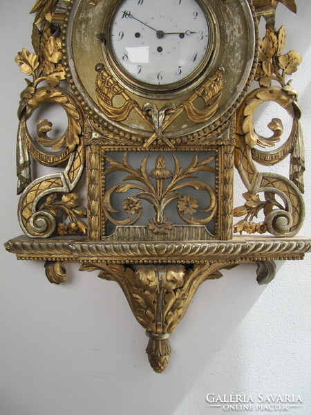 Rare, large, antique Viennese gilded, carved, quarter-strike wall clock, first half of the 19th century