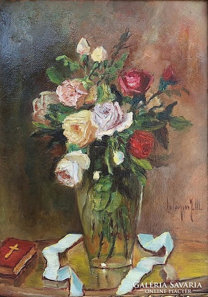 Ludány? 1920s flower still life, oil painting